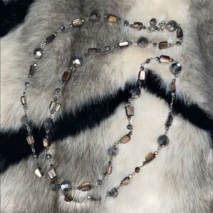 Elegant Cookie Lee, Gray AB Crystal And Gray Nacre Long Beaded Necklace